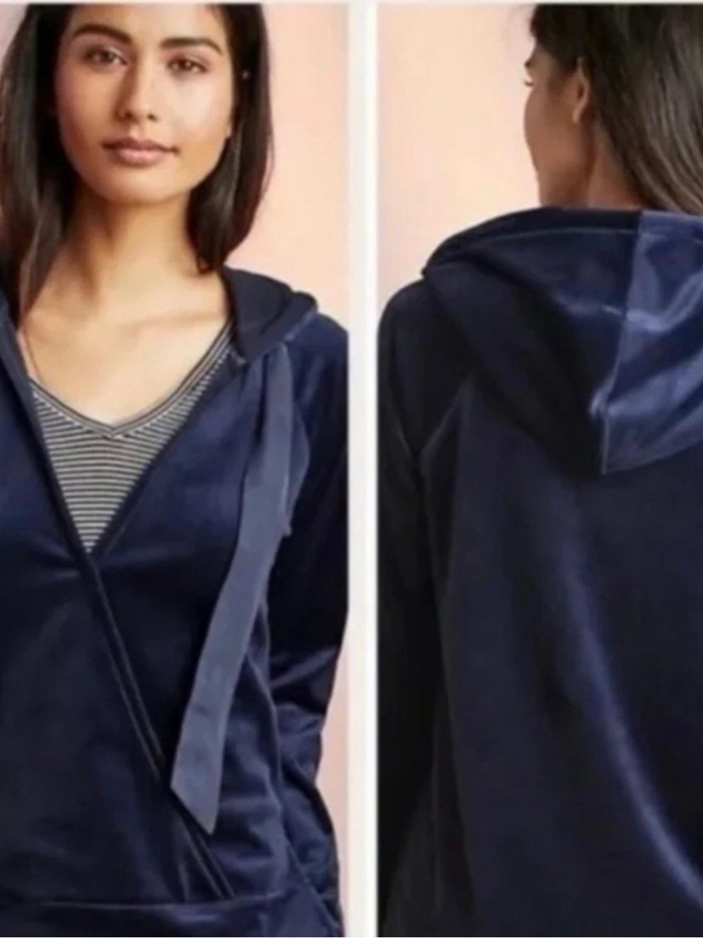 Anthropologie Hoodie Top Sweater Navy Velour Women’s size XS